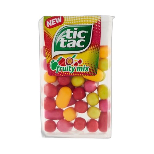 Tic Tac Fruity Mix cseresznye-, marakuja-, citrom-lime, és eper-mentol ízű cukordrazsé 18 g