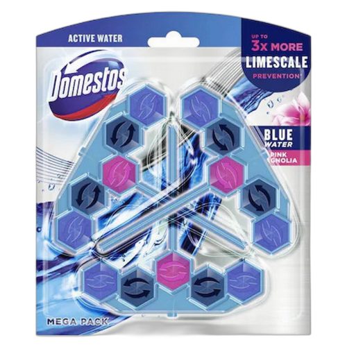 DOMESTOS Power5+ Pink Magnolia Active Blue Water WC frissítő blokk, 3x53 g 