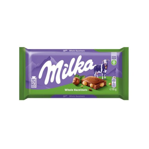 Milka tejcsokoládé 95g, Egész mogyorós