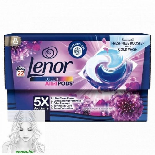 Lenor All-in-1 Pods Mosókapszula 22 Mosáshoz, Amethyst & Floral Bouquet