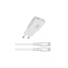   Hálózati töltő + USB-C - USB-C kábel, 1,5 m,  AVAX "CH6413", fehér