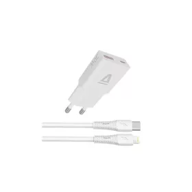   Hálózati töltő + USB-C - Lightning (Apple) kábel,  AVAX "CH6414", fehér