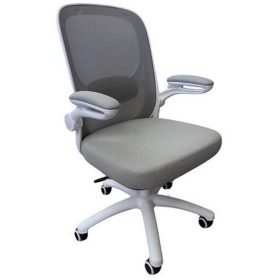   Irodai forgószék, szürke hálós háttámla, szövet ülőlap, fehér műanyag váz és lábkereszt,"K...