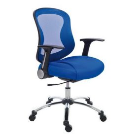   Irodai szék, karfával, kék szövetborítás, feszített hálós háttámla, króm lábkereszt, MAYAH...