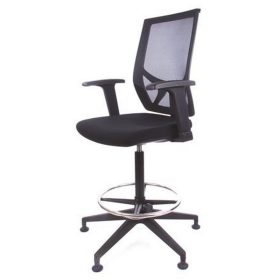   Magasított irodai munkaszék lábtartó gyűrűvel, tappanccsal, fekete szövetborítás, hálós há...
