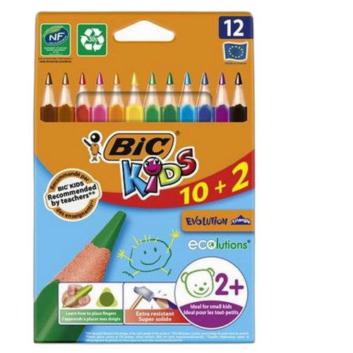 Színes ceruza készlet, háromszögletű, BIC KIDS "Evolution Triangle", 12 különböző szín