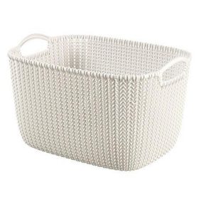   Kötött hatású kosár, L méret, CURVER "Knit", fehér