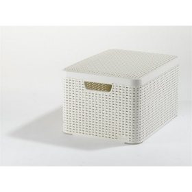   Rattan hatású kosár tetővel, 30l, törtfehér, CURVER "Style L"