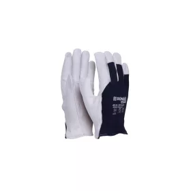   Védőkesztyű, kecskebőr, DONAU "Safety", 9/L méret, fehér-tengerészkék