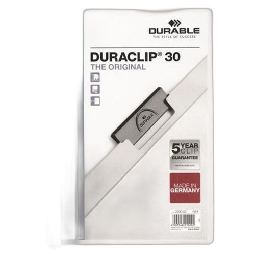 Gyorsfűző, klipes, A4, DURABLE "DURACLIP® 30", fehér