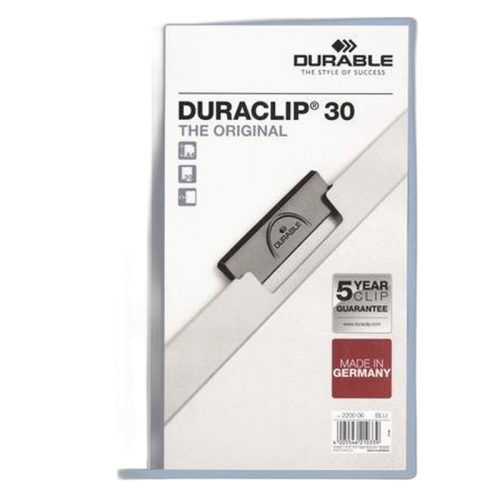 Gyorsfűző, klipes, A4, DURABLE "DURACLIP® 30", kék