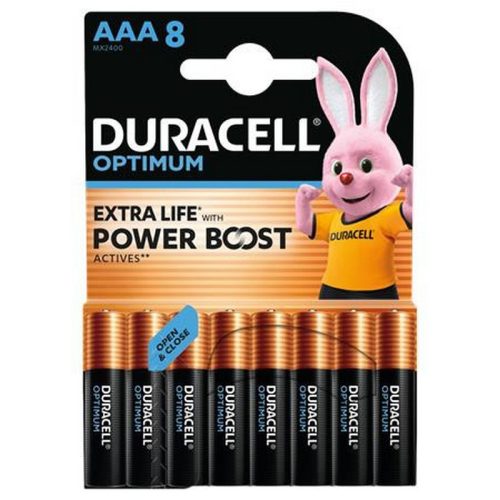 Elem, AAA mikro, 8 db, műanyagmentes, DURACELL "Optimum"