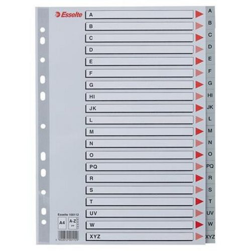 Regiszter, műanyag, A4, A-Z, ESSELTE, szürke