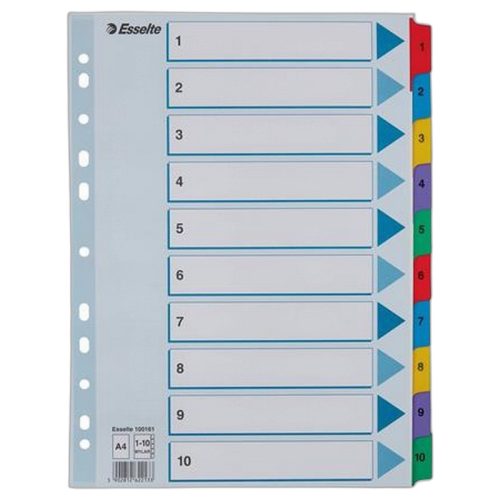 Regiszter, karton, A4, 1-10, ESSELTE "Mylar"