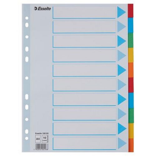 Regiszter, karton, A4, 10 részes, írható előlappal, ESSELTE "Standard", színes