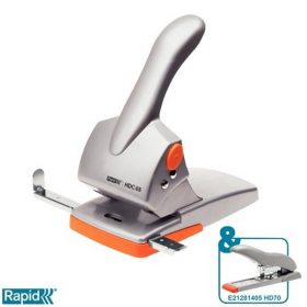   Lyukasztó, nagyteljesítményű, kétlyukú, 65 lap, RAPID "HDC65 Fashion", ezüst/narancssárga