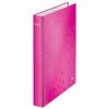   Gyűrűs könyv, 2 gyűrű, D alakú, 40 mm, A4 Maxi, karton, LEITZ "Wow", rózsaszín