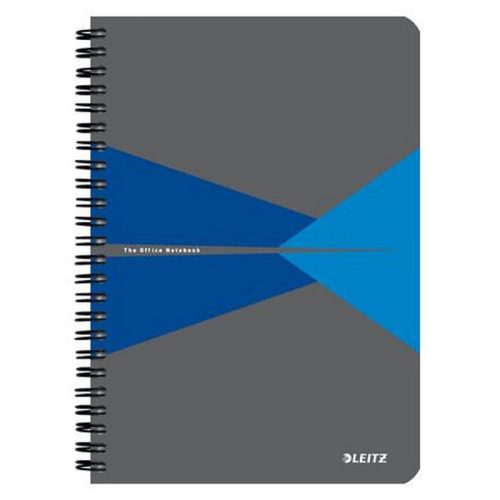Spirálfüzet, A5, kockás, 90 lap, laminált karton borító, LEITZ "Office", szürke-kék