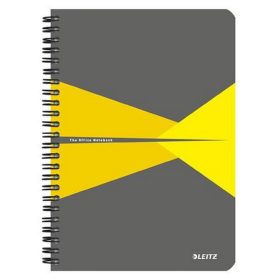   Spirálfüzet, A5, vonalas, 90 lap, laminált karton borító, LEITZ "Office", szürke-sárga