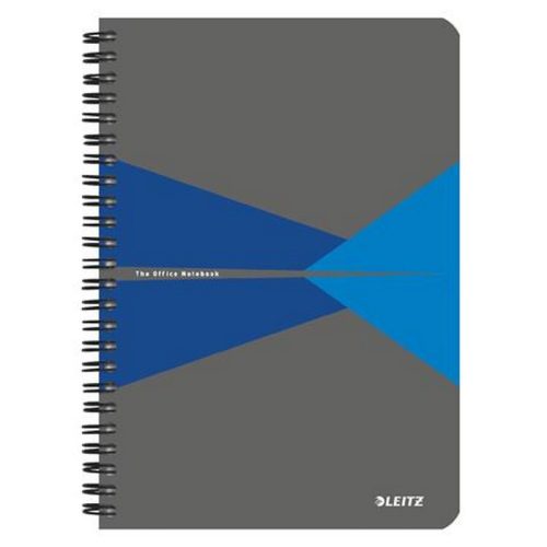 Spirálfüzet, A5, vonalas, 90 lap, laminált karton borító, LEITZ "Office", szürke-kék