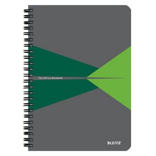 Spirálfüzet, A5, vonalas, 90 lap, laminált karton borító, LEITZ "Office", szürke-zöld
