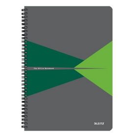   Spirálfüzet, A4, vonalas, 90 lap, PP borító, LEITZ "Office", szürke-zöld