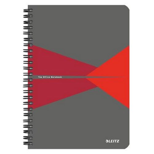 Spirálfüzet, A5, kockás, 90 lap, PP borító, LEITZ "Office", szürke-piros