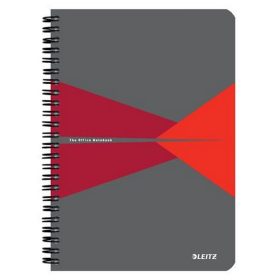   Spirálfüzet, A5, vonalas, 90 lap, PP borító, LEITZ "Office", szürke-piros