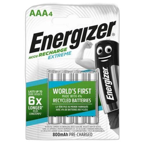 Tölthető elem, AAA mikro, 4x800 mAh, előtöltött, ENERGIZER "Extreme"