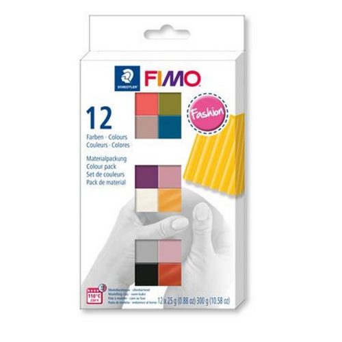 Gyurma, készlet, 12x25 g, égethető, FIMO "Soft Fashion", 12 különböző szín