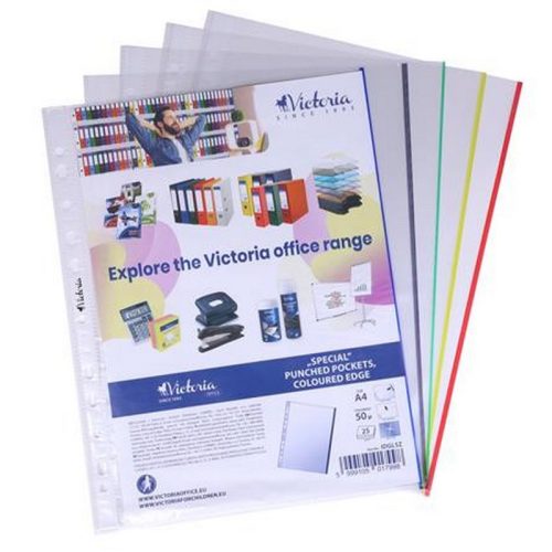 Genotherm, lefűzhető, színes szélű, A4, 50 mikron, víztiszta, VICTORIA OFFICE, vegyes szín...