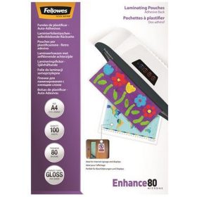   Meleglamináló fólia, 80 mikron, A4, fényes, öntapadó, 100 db, FELLOWES