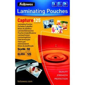   Meleglamináló fólia, 125 mikron, 54x86 mm, fényes, 50 db, FELLOWES