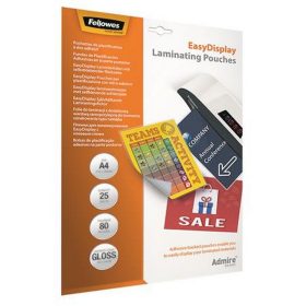   Meleglamináló fólia, 80 mikron, A4, fényes, öntapadó, 25 db, FELLOWES "Admire Easy Display...
