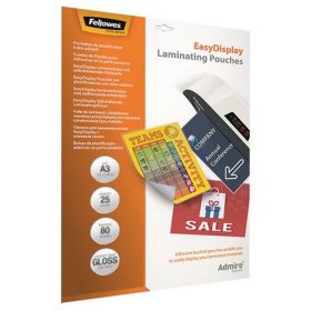   Meleglamináló fólia, 80 mikron, A3, fényes, öntapadó, 25 db, FELLOWES "Admire Easy Display...