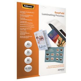   Meleglamináló fólia, 80 mikron, A3, fényes, előrehajtott, 25 db, FELLOWES "Admire Easyfold...