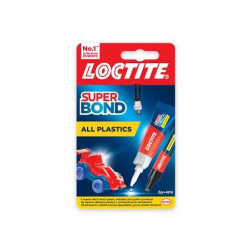Pillanatragasztó gél, 2 g + 4 ml, HENKEL "Loctite Super Bond Plastik"