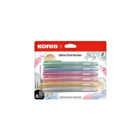   Szövegkiemelő készlet, 3-5 mm, KORES "Glitter", 6 különböző csillámos szín
