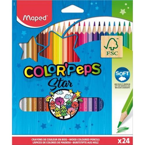 Színes ceruza készlet, háromszögletű, MAPED "Color'Peps Star", 24 különböző szín