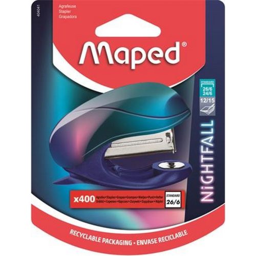 Tűzőgép, 24/6, 26/6, 15 lap, MAPED "Nightfall Mini", metálfényű