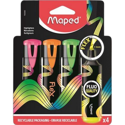 Szövegkiemelő készlet, 1-5 mm, MAPED "Fluo Peps Flex", 4 különböző szín