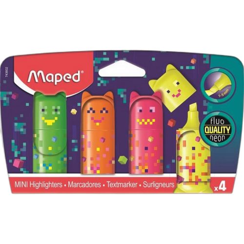 Szövegkiemelő készlet, 1-5 mm, MAPED "Pixel Party Mini", 4 különböző szín