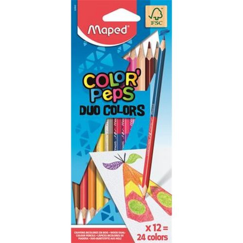 Színes ceruza készlet, kétvégű, háromszögletű, MAPED "Color'Peps Duo", 24 különböző szín