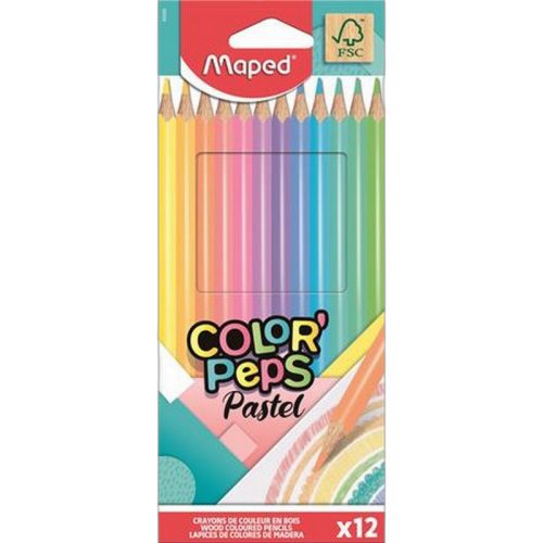 Színes ceruza készlet, háromszögletű, MAPED "Color'Peps Pastel", 12 különböző pasztell szí...