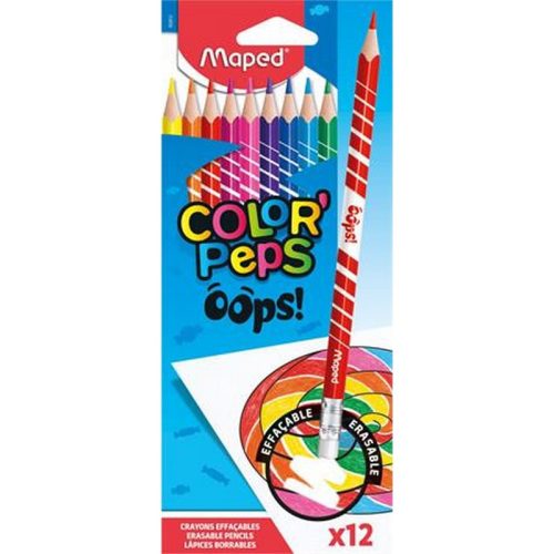 Színes ceruza készlet, háromszögletű, radírozható, MAPED "Color'Peps Oops", 12 különböző s...