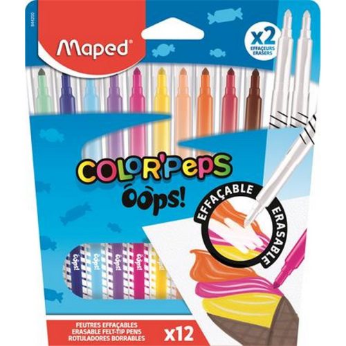 Filctoll készlet, 3,6 mm, törölhető, MAPED "Color'Peps Oops!", 10+2 különböző szín
