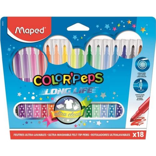 Filctoll készlet, mosható, MAPED "Color'Peps", 18 különböző szín