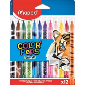   Filctoll készlet, 2,8 mm, kimosható, MAPED "Color'Peps Animals", 12 különböző szín