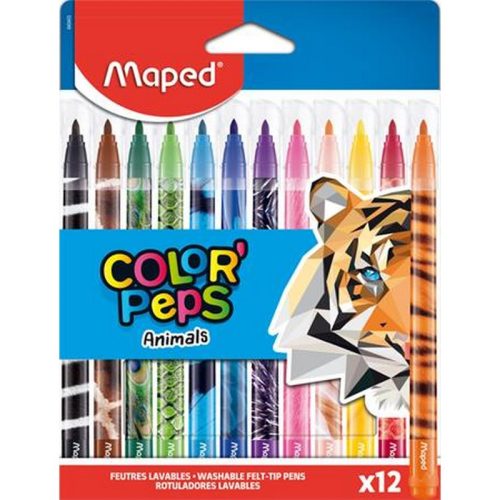 Filctoll készlet, 2,8 mm, kimosható, MAPED "Color'Peps Animals", 12 különböző szín