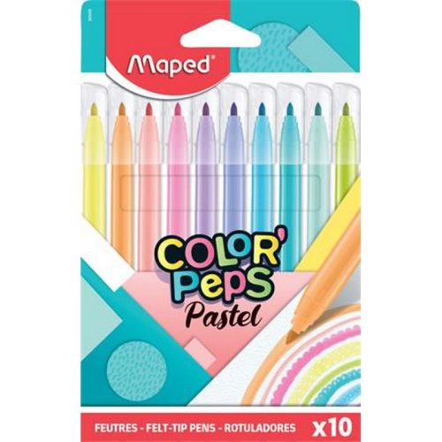 Filctoll készlet, 2,8 mm, kimosható, MAPED "Color'Peps Pastel", 10 különböző pasztell szín